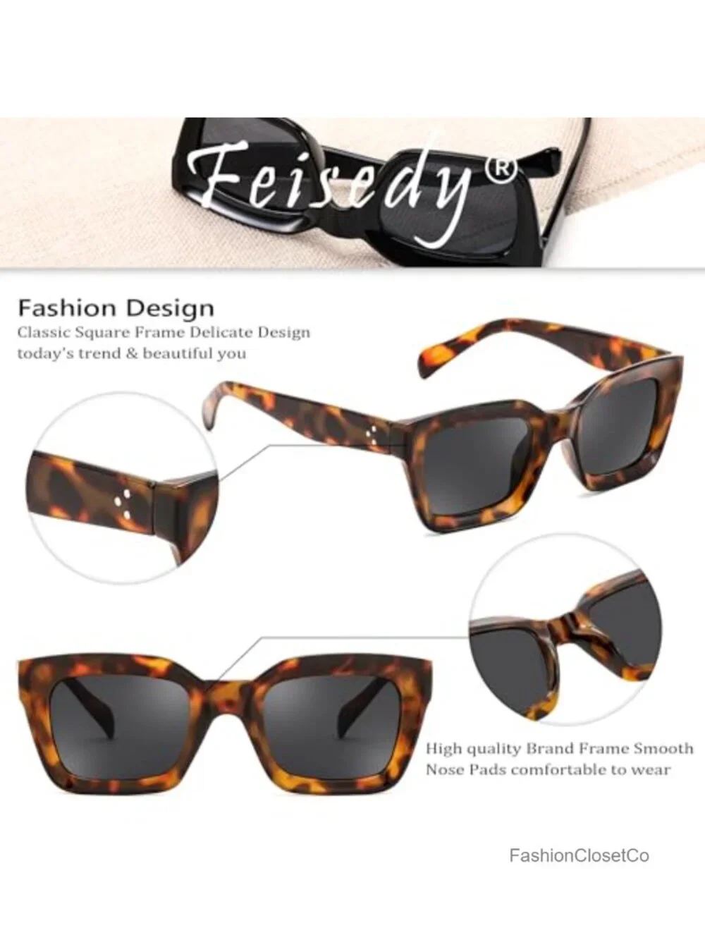Vintage Square Sunglasses for Women UV400 Protection Classic Chunky Frame